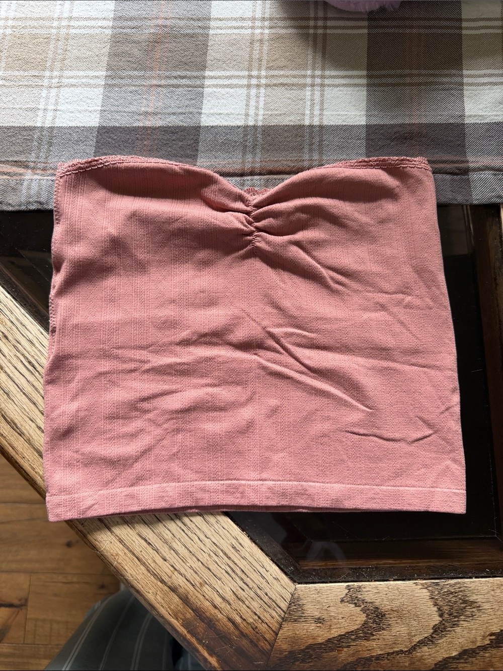 Pink Rose Strapless Ruched Tube Crop Top in Dusty Rose